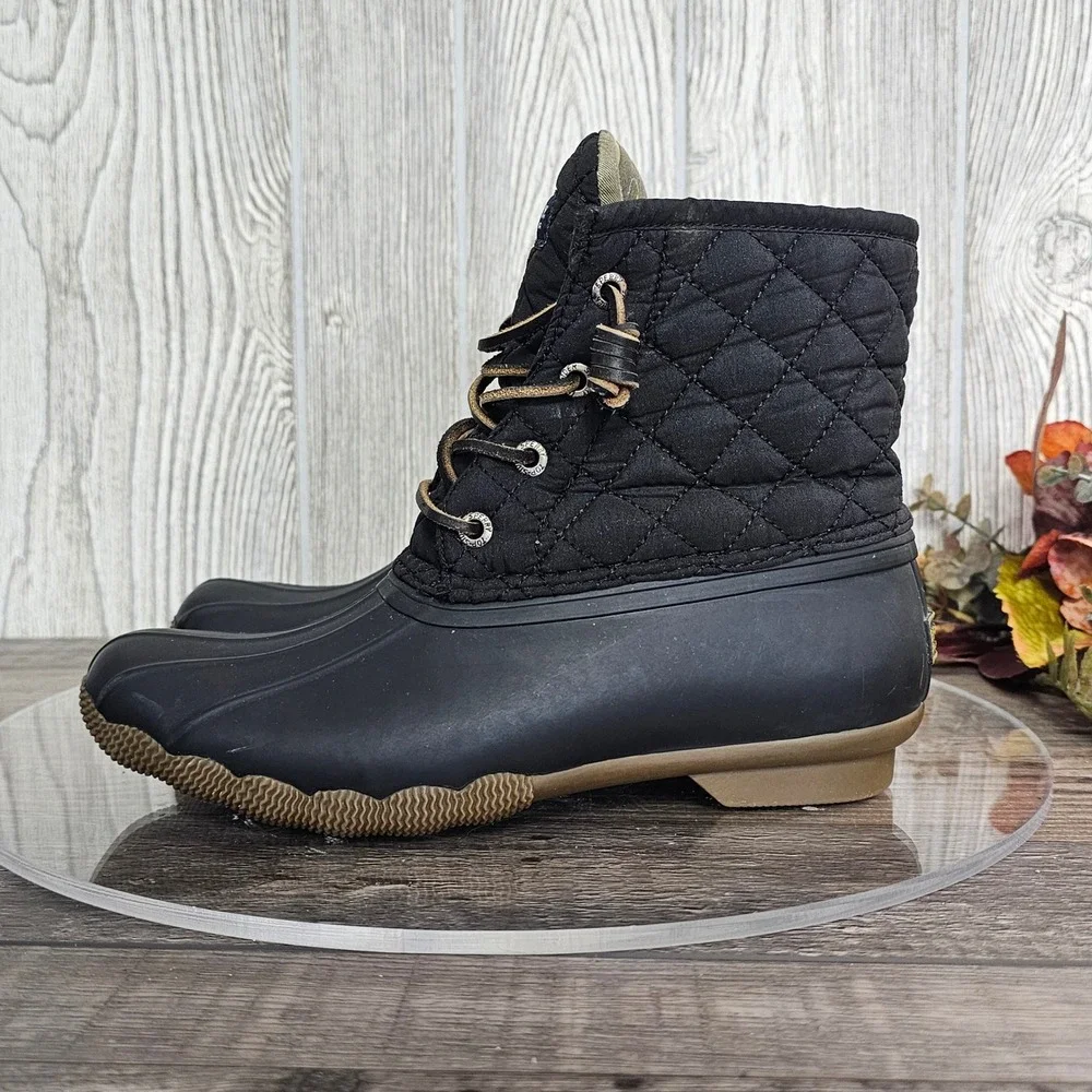 Sperry Saltwater Quilted Duck Boots Women's 6 Black Waterproof STS94063